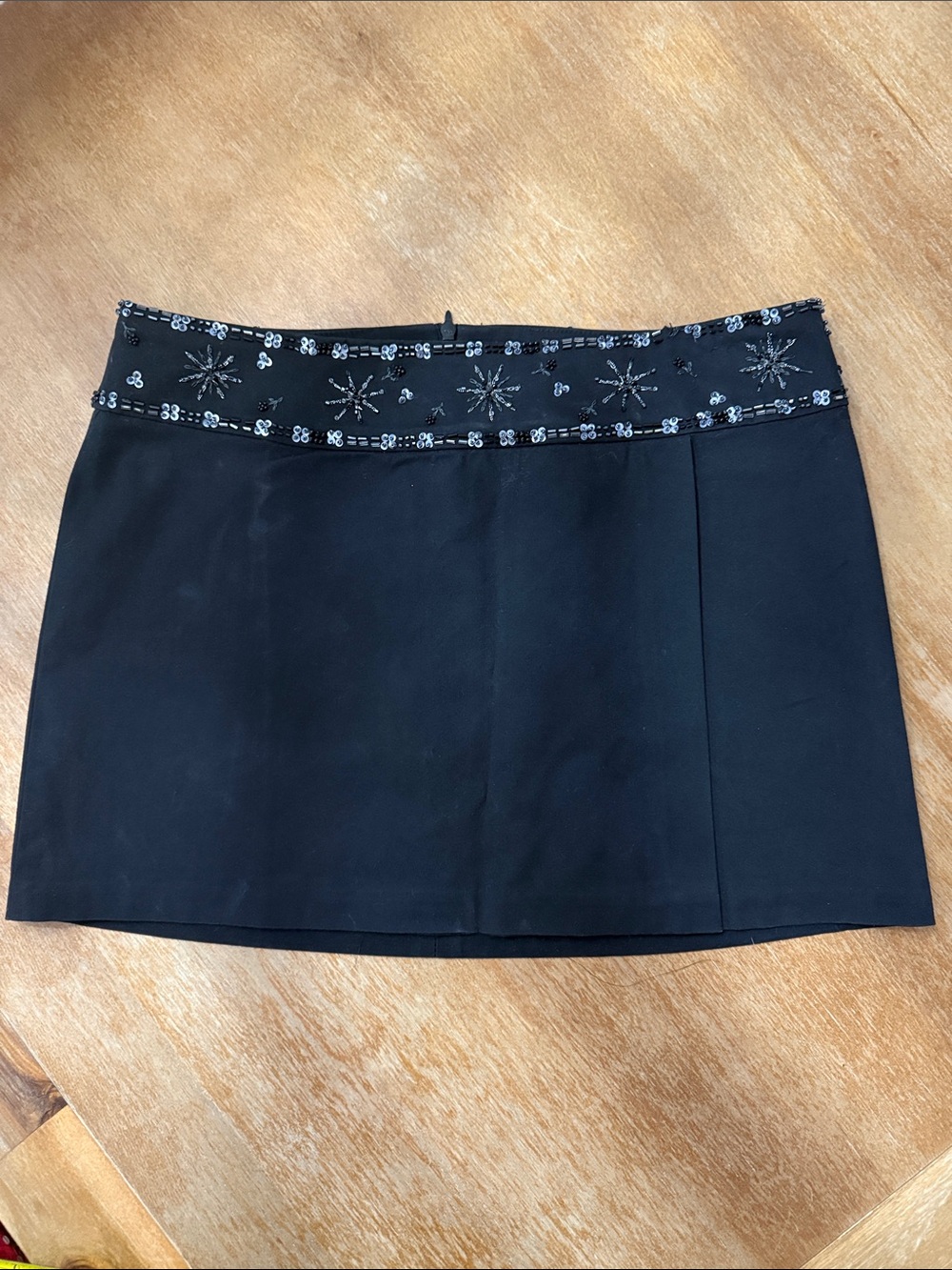 Laundry by Shelli Segal Vintage Black Beaded Waistband Mini Skirt Y2K
